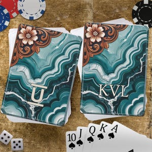 Naipes occidentales personalizados con iniciales personalizadas, logotipo de la marca, baraja de póquer familiar, regalo para una noche de juegos, boda, despedida de soltera, pareja, él y ella