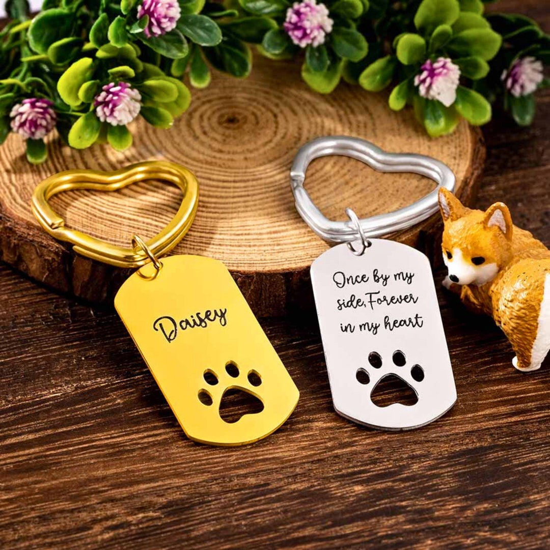 Personalised Photo Keyring Paw Heart Cat Dog Pet In Memory Of