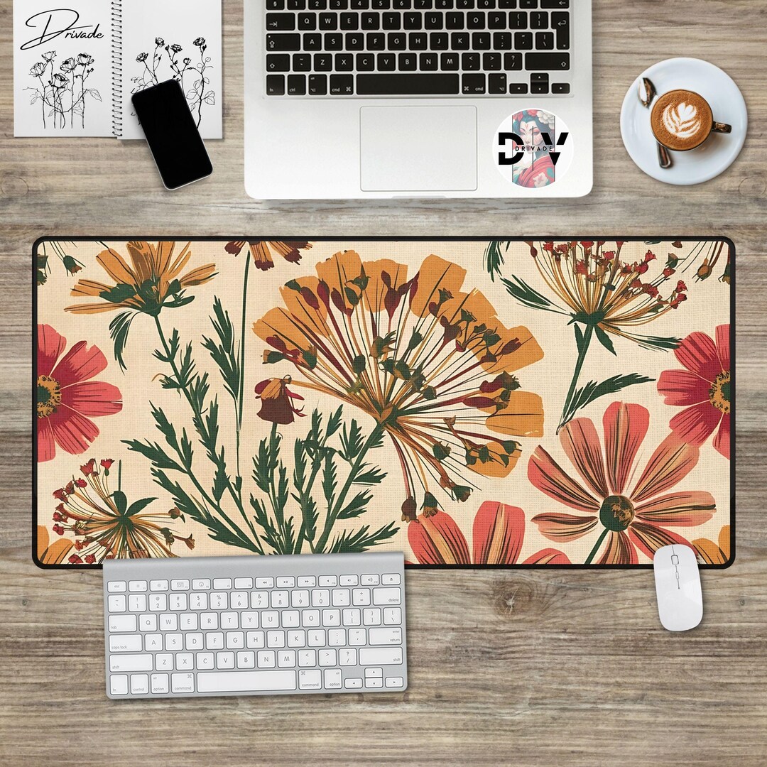 Floral Desk Mat Large Gaming Wildflower Mouse Pad Custom Boho ...