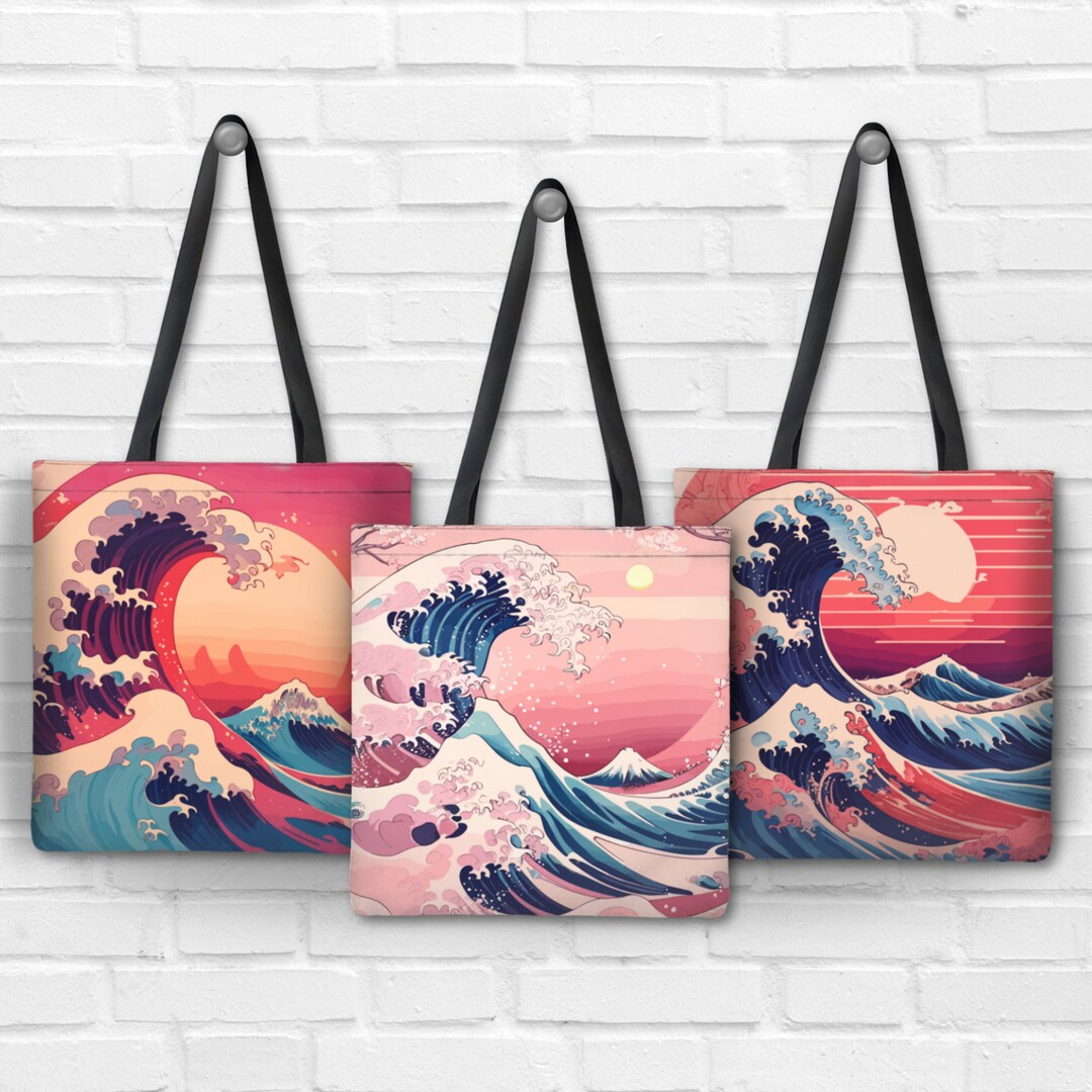 Wavlynn Original Japanese Pink Illustration Canvas Shoulder Bag Lightweight With Interior Pockets main image 0