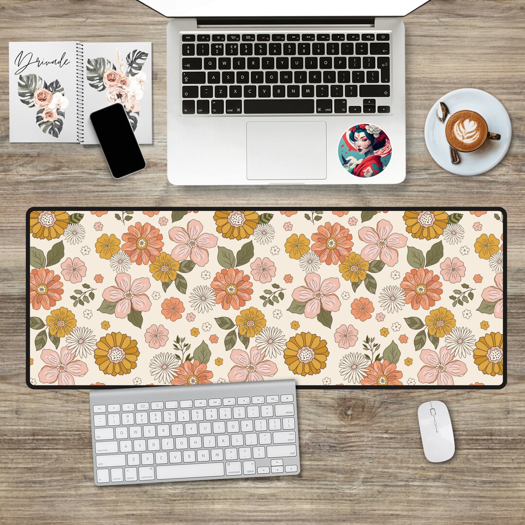 Boho Floral Gaming Desk Mat Aesthetic Custom Large Cute Mouse Pad Gift ...