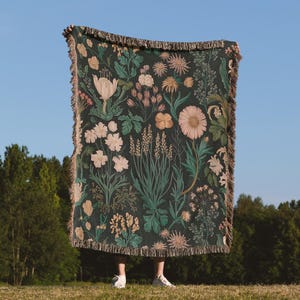Cottagecore bloemen geweven deken vintage wandtapijt hangend boho woondecoratie katoen gezellig plaid Wildflower jacquard omzoomd cadeau hem haar stel
