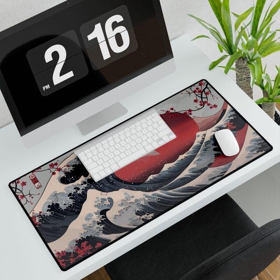 Desk Mat For Desktop,Extended Gaming Lotus Mouse Pad,Non-Slip Rubber Base Mousepad With Stitched Edges For Office Home Desk Decor,31.5X15.7 Inch