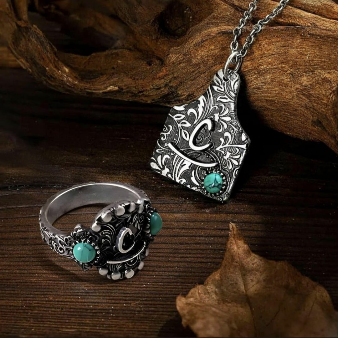 Personalized Western Brand Jewelry SET Custom Initials Necklace & Ring ...