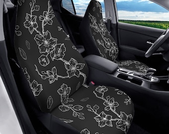 Cherry Blossom Sakura Car Seat Covers Set Custom JDM Cover Japanese Inspired Floral Design Graphic Black White Minimalist Cute Anime Kawai