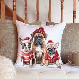 Federa Per Cuscino 45x45 Cm Con Pittura A Olio Di Cane Pug E Natale - Solo Fronte Stampato, Cerniera Nascosta