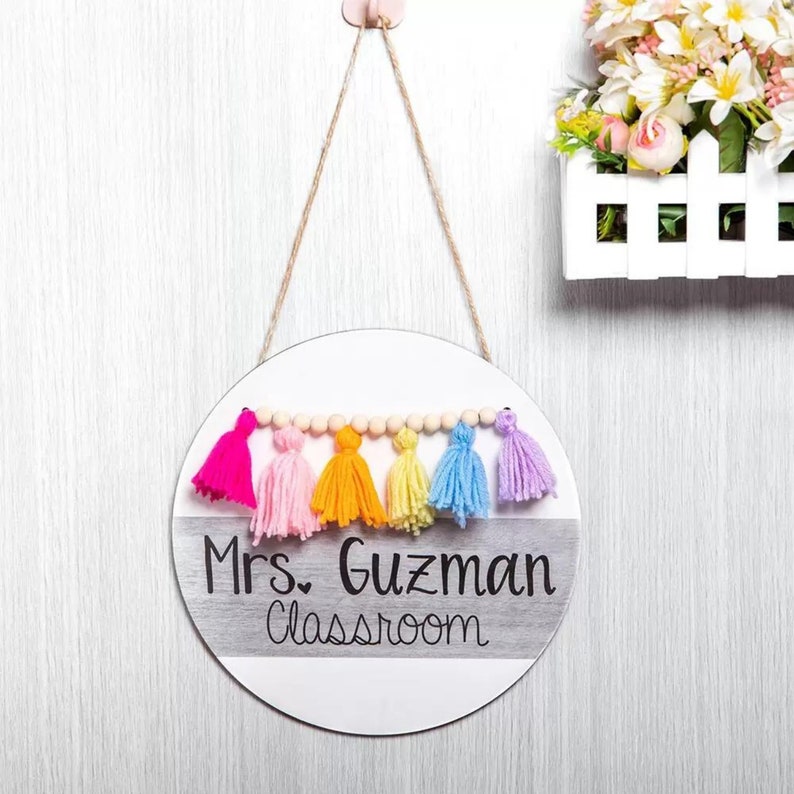 Personalized Classroom Door Sign Boho Tassel Custom Name Teacher ...