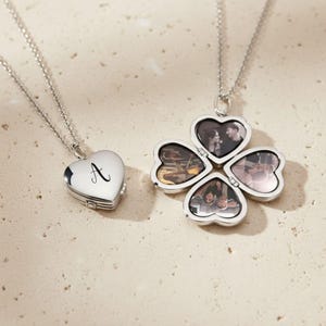 Custom Photo Locket Necklace Personalized 4 Picture Engraved Name Heart Clover Pendant Vintage Silver Rose Gold Memorial Gift Mom Grandma image 5
