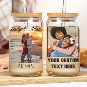 Custom Photo Glass Tumbler 16oz Personalized Text Logo Design Picture Iced Coffee Beer Soda Can Lid Straw Soft Drink Cup Gift Him Her Mom