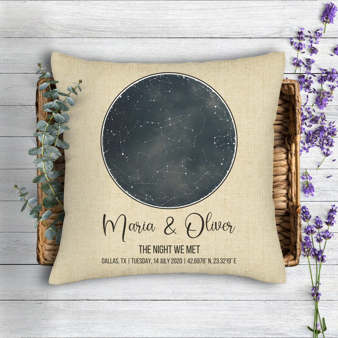 Custom Star Map by Date Throw Pillow Personalized the Night We Met Moon ...