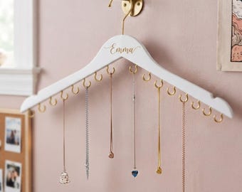 Personalized Name Jewelry Hanger Custom Necklace Display Hooks Wooden Dorm Closet Organizer Wall Art Gift Bridesmaids Bride Wedding Favors