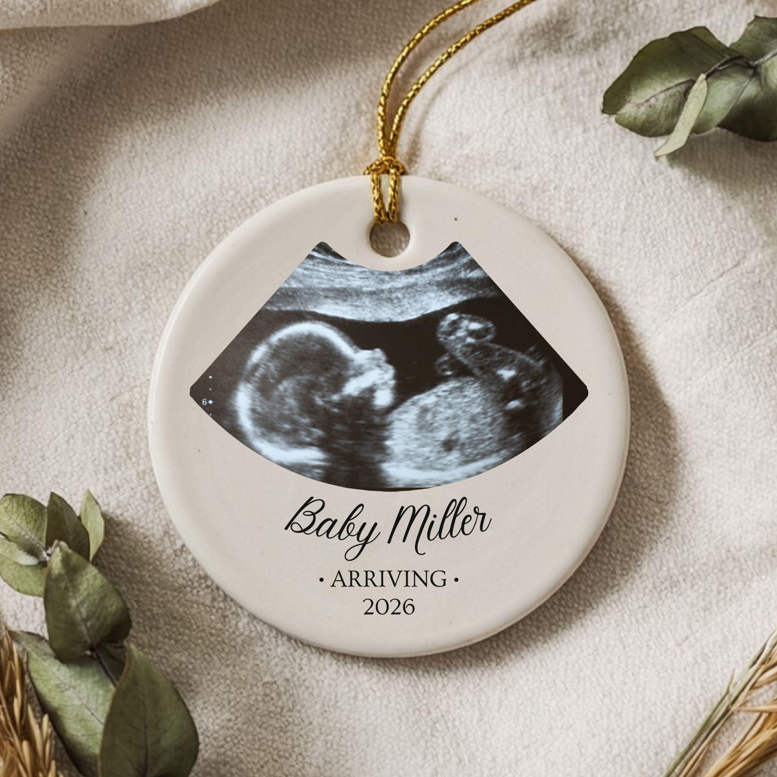 Custom Ultrasound Christmas Ornament Personalized Pregnancy Announcement Name Date Year Bauble Keepsake Tree Charm Gift New Parents Mom Dad