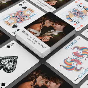 Naipes con foto personalizada, imagen personalizada, texto, nombre, fecha, baraja de póquer familiar, regalo para noche de juegos, recuerdos de aniversario de boda, pareja, él y ella