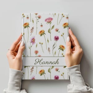 Custom Name Hardcover Journal Notebook Personalized Floral Wildflower Vintage Junk Diary Manifestation Book Therapy Writing Reading Gift Her
