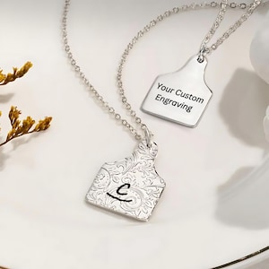 Personalized Cow Tag Necklace Custom Cattle Brand Logo Initial Boho South Western Jewelry Dainty Silver Engraved Pendant Cowgirl Gift Her