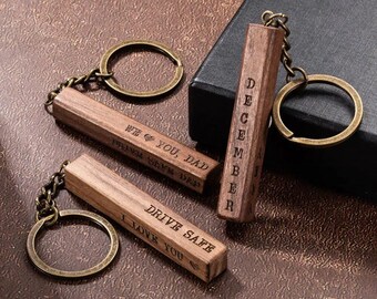 Custom Wood Bar Keychain Personalized Engraved Name Text Tag Groomsmen Father Husband Boyfriend Kids Mom Dad Couple Anniversary Gift Him Her