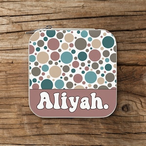 Custom Name Jewelry Box Travel Personalized Retro y2k Groovy Art Storage Organizer Case Bachelorette Bridesmaids Bride Monogram Gift Mom Her