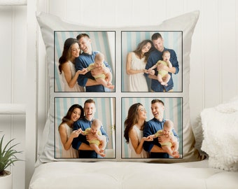 Custom Family Photo Collage Throw Pillow Personalized Picture Accent Cushion Cover Case Home Decor Couple Wedding Anniversary Gift Mom Her
