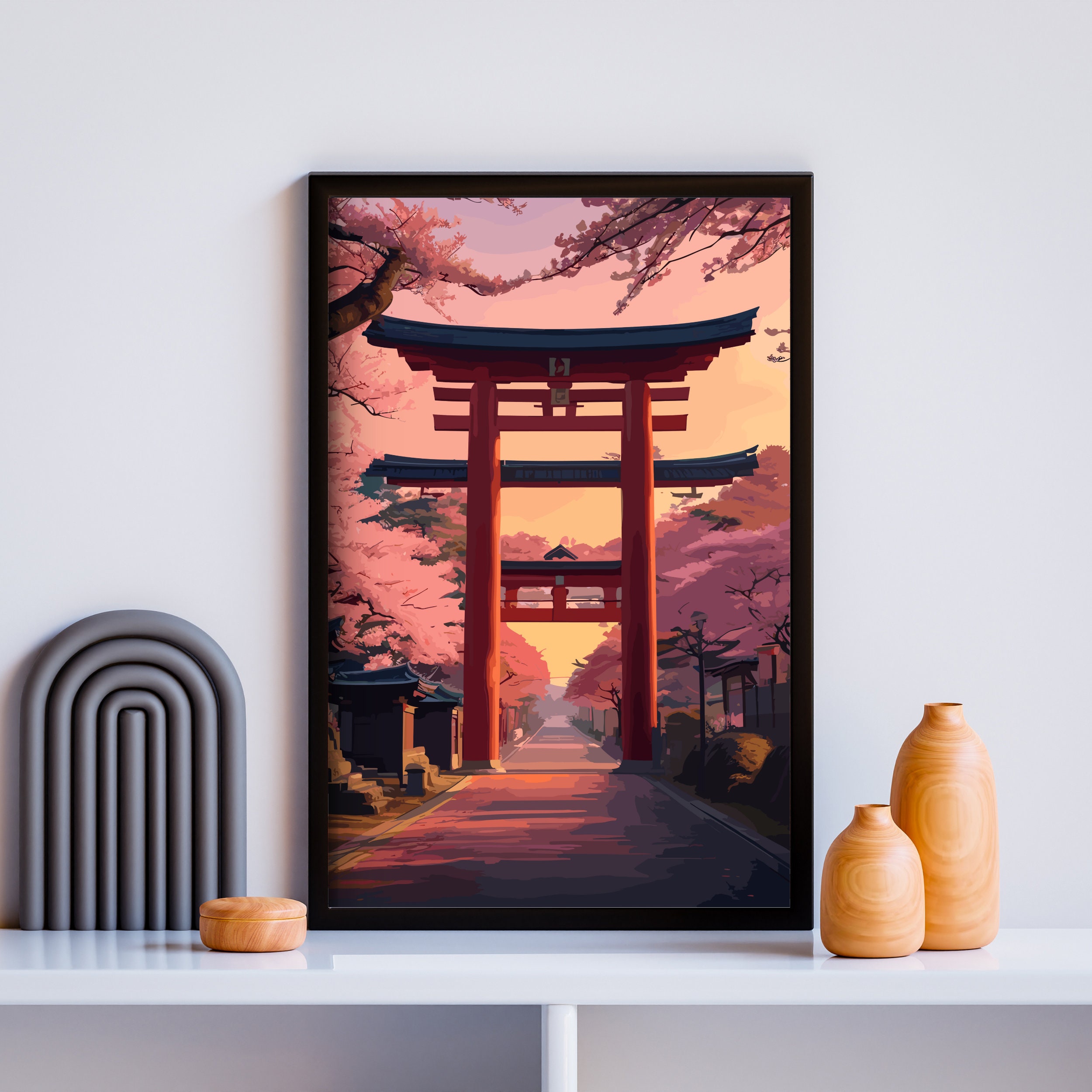 Torii Gate Japanese Printable Wall Art Japandi Decor Sakura Sun