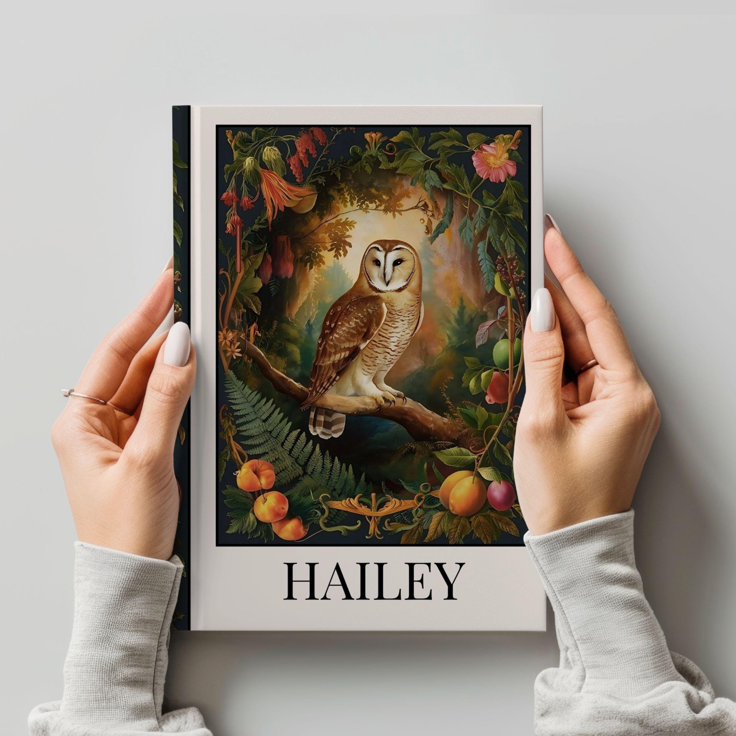 Personalized Name Hardcover Journal Notebook Custom Owl Forest Vintage Cottagecore Junk Daily Diary 