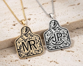 Personalized Cow Tag Brand Necklace Custom Initials Cattle Logo Pendant Western Dainty Gold 925 Silver Jewelry Gift Her Ranch Cowgirl