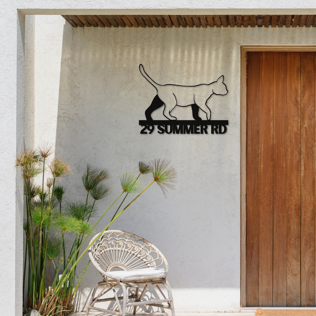 Custom Cat House Number Sign Letters Modern Metal Wall Plaque Etsy