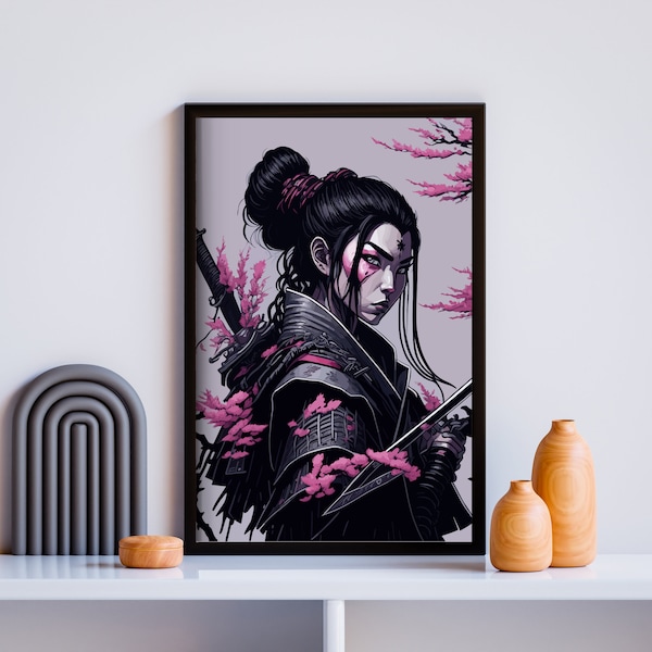 Female Samurai Japanese Printable Wall Art Japandi Decor Sakura Modern Vintage Print Poster Abstract Living Room JDM Asian Anime Geisha Gift