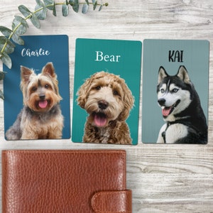 Carte de portefeuille avec photo d'animal de compagnie personnalisée avec photo nom sac à main à insérer chien chat portrait cadeau propriétaire amant maman papa perte souvenir lui elle