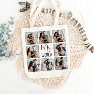 Custom Photos Tote Bag Personalized Family Name Beach Shopping Library Mom Picture Gift Travel Bridesmaid Bride Large Canvas Daily Aesthetic