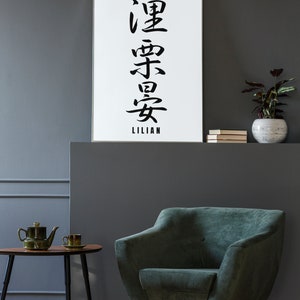 Nom kanji personnalisé en impression japonaise cadeau en téléchargement numérique JDM Art déco murale personnalisée affiche imprimable calligraphie katakana chinois image 2