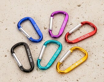 Custom Engraved Carabiner Keychain Personalized Name Clasp Keyring Gift Him Dad Husband Boyfriend Climber Hiking Camping Outdoor Travel Clip