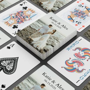 Carte da gioco con foto personalizzate, testo con immagine personalizzata, nome, data, mazzo di poker per la famiglia, serata di gioco, regalo per matrimonio, addio al nubilato, coppia