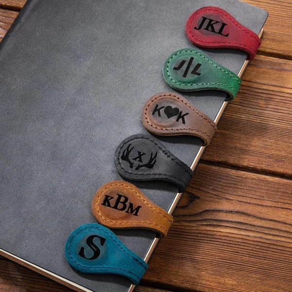 Personalized Magnetic Bookmark Custom Monogram Vegan Leather Book Lover Reader Bookish Gift Bookworm Him Her Aesthetic Office School Vintage