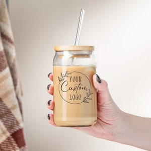 Custom Logo Glass Tumbler 16oz Personalized Text Photo Brand Picture Iced Coffee Beer Soda Can Lid Straw Soft Drink Cup Gift Him Her Mom