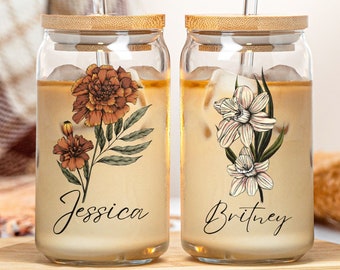 Tazza Di Vetro Personalizzata 16 Oz Con Coperchio E Cannuccia - Design Floreale - Foto 2