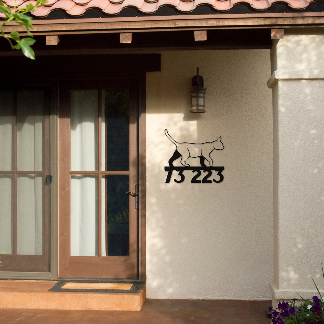Custom Cat House Number Sign Letters Modern Metal Wall Plaque Etsy