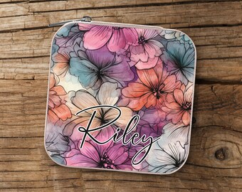Custom Name Jewelry Box Travel Personalized Vintage Floral Storage Organizer Case Bachelorette Bridesmaids Bride Monogram Initials Gift Her