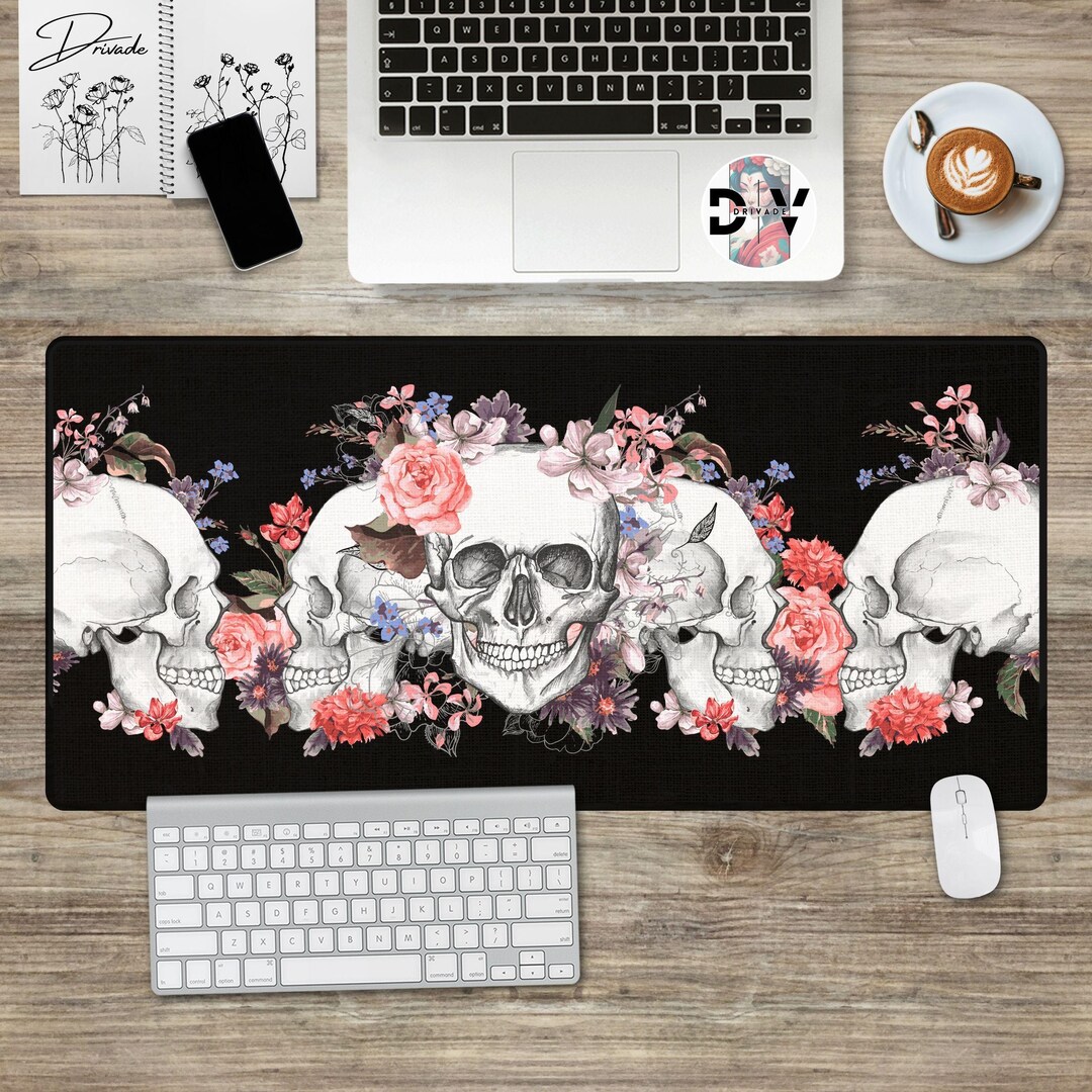 Floral Skulls Gaming Desk Mat Aesthetic Custom Large Cute Mouse Pad ...