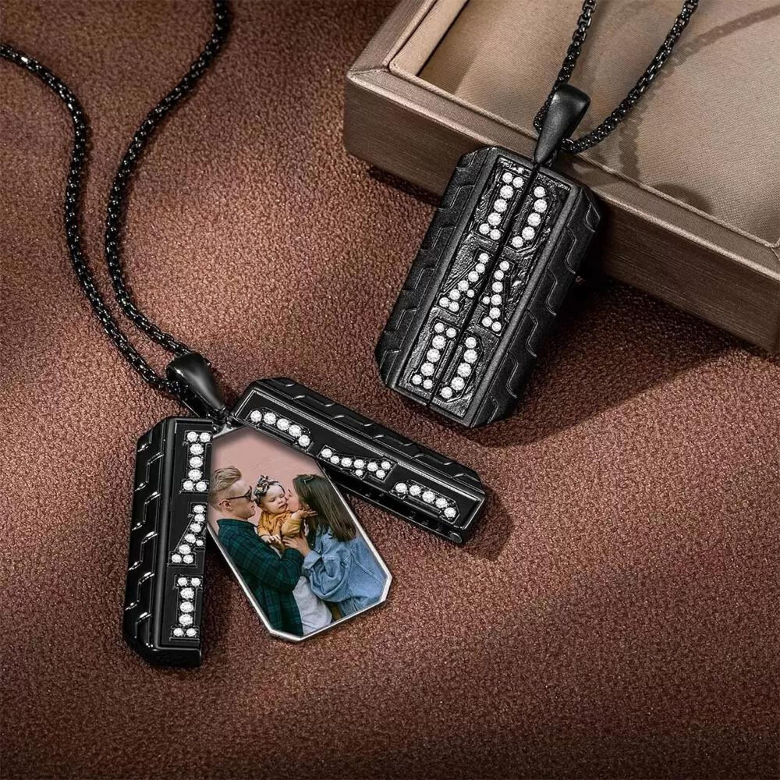 Custom Dad Photo Locket Necklace Personalized Picture Engraved