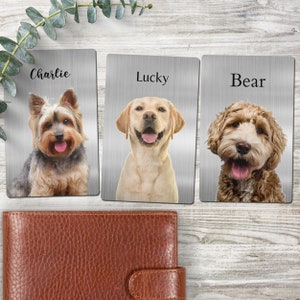 Carte de portefeuille avec photo d'animal de compagnie personnalisée avec photo nom sac à main à insérer chien chat portrait cadeau propriétaire amant maman papa perte souvenir lui elle