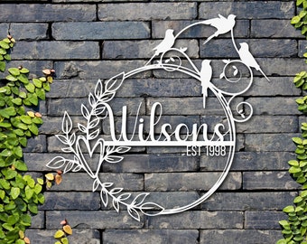 Nazwa niestandardowa Metalowy znak Spersonalizowana Rodzina Sztuka Ścienna Kolor Ptak Ramka Wiszący Wieniec Prezent Numery Domu Ganek Rocznica Ślubu Minimalistyczny