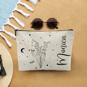 Custom Birth Flower Zodiac Sign Name Cosmetic Bag Personalized Toiletry Makeup Organizer Travel Pouch Constellation Clutch Bridesmaid Gift