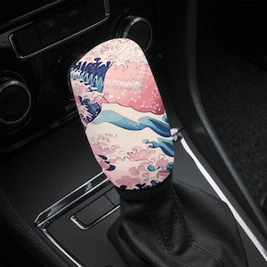 Kanagawa Wave Pink Car Shift Knob Boot Cover Japanese Sakura Gift JDM Car Accessories Gear Shifter Charm Decor Girl Cute Kawaii Design Anime