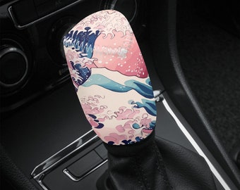 Kanagawa Wave Pink Car Shift Knob Boot Cover Japanese Sakura Gift JDM Car Accessories Gear Shifter Charm Decor Girl Cute Kawaii Design Anime