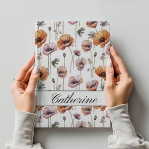 Custom Name Hardcover Journal Notebook Personalized Floral Wildflower Vintage Junk Diary Manifestation Book Therapy Writing Reading Gift Her