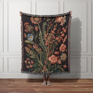 Cottagecore bloemen geweven deken vintage wandtapijt hangend gezellig boho woondecoratie katoenen plaid wilde bloemen jacquard omzoomd cadeau hem haar stel
