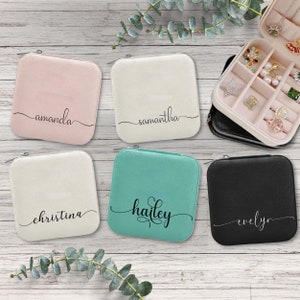 Custom Name Jewelry Box Travel Personalized Small Storage Organizer Case Bachelorette Bridesmaids Bride Favors Monogram Gift Friend Her Pink