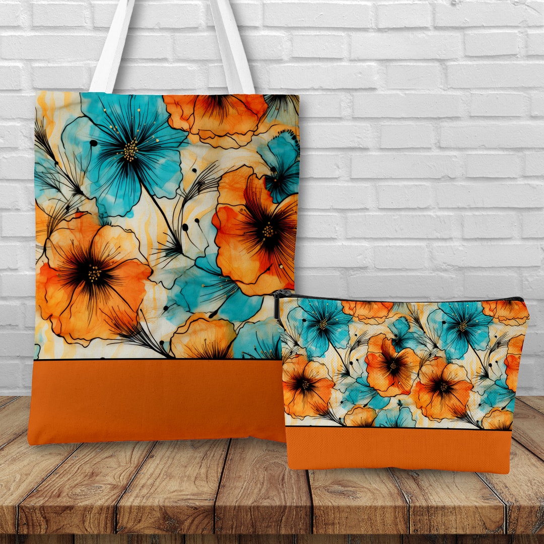 SET Tote Bag Makeup Pouch Floral Vintage Cosmetic Organizer Etsy