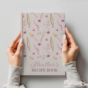 Libro de recetas con nombre personalizado, cuaderno de tapa dura, libro de colección de cocina personalizado, escritura, arte retro, cocina, repostería, regalo para su mamá, abuela