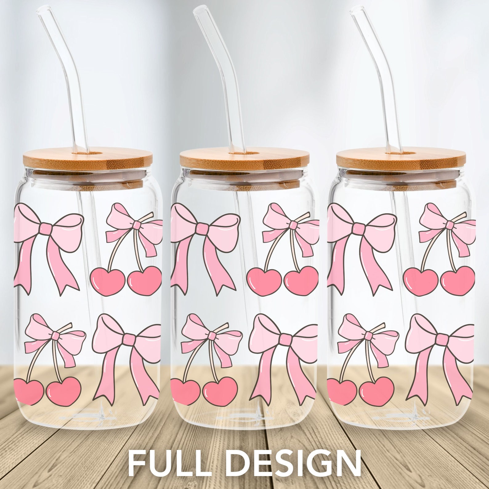 Coquette Glass Tumbler 16oz Cute Pink Cherry Bows Girly Aesthetic Iced ...
